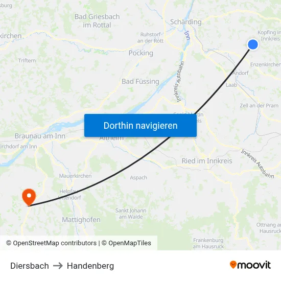 Diersbach to Handenberg map