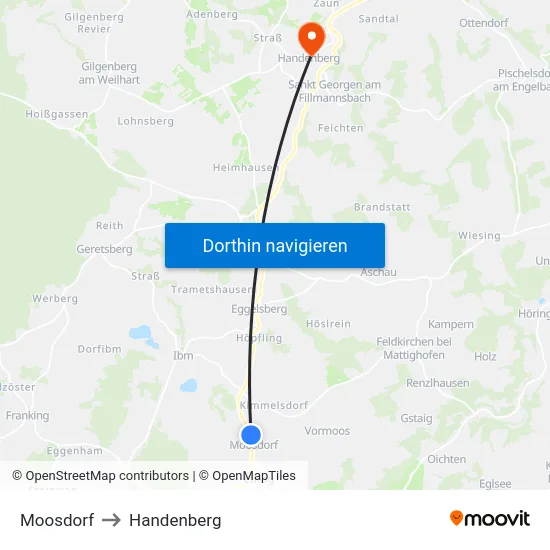 Moosdorf to Handenberg map