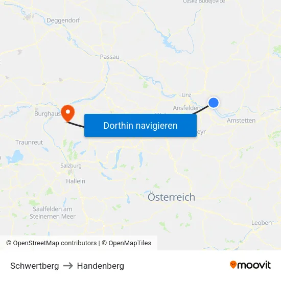 Schwertberg to Handenberg map