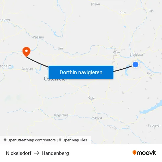 Nickelsdorf to Handenberg map