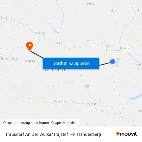 Trausdorf An Der Wulka/Trajštof to Handenberg map