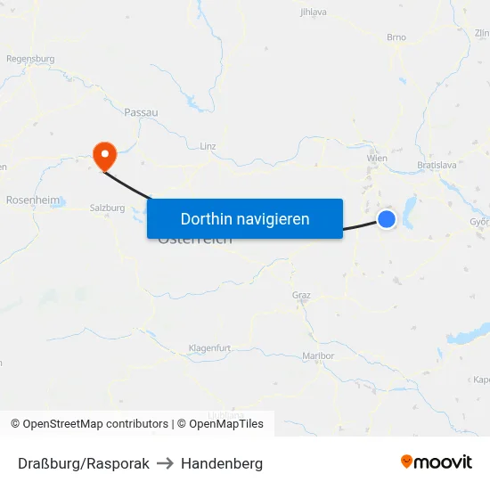 Draßburg/Rasporak to Handenberg map