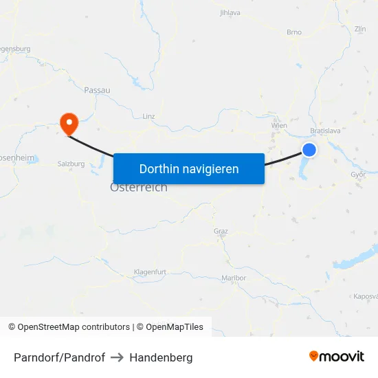 Parndorf/Pandrof to Handenberg map
