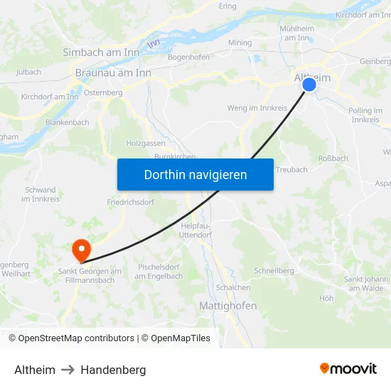 Altheim to Handenberg map