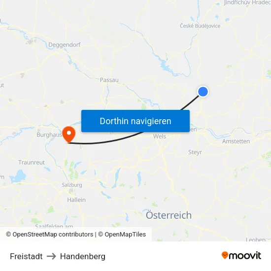 Freistadt to Handenberg map