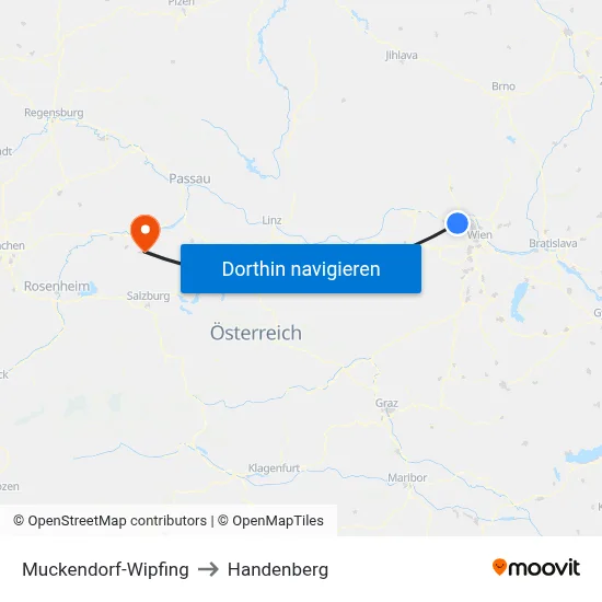 Muckendorf-Wipfing to Handenberg map