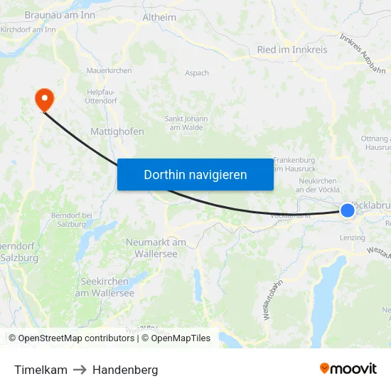 Timelkam to Handenberg map