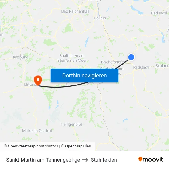 Sankt Martin am Tennengebirge to Stuhlfelden map