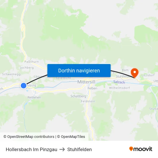 Hollersbach Im Pinzgau to Stuhlfelden map