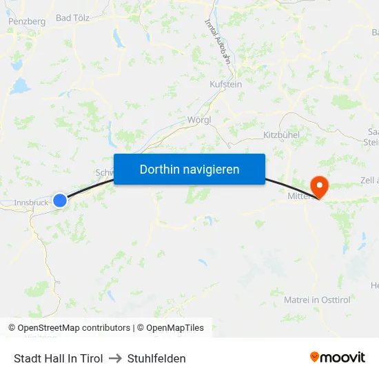 Stadt Hall In Tirol to Stuhlfelden map