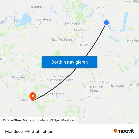Mondsee to Stuhlfelden map