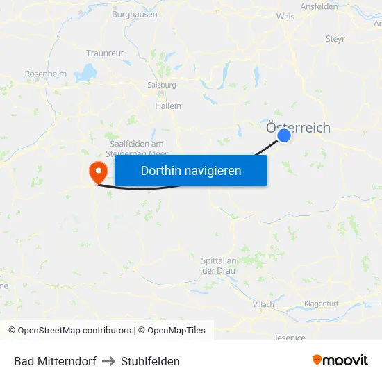 Bad Mitterndorf to Stuhlfelden map