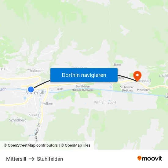 Mittersill to Stuhlfelden map