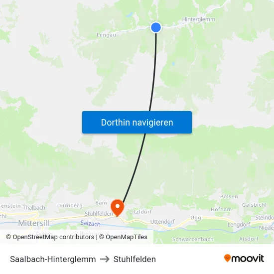 Saalbach-Hinterglemm to Stuhlfelden map