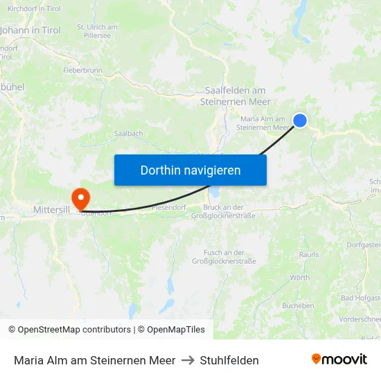 Maria Alm am Steinernen Meer to Stuhlfelden map