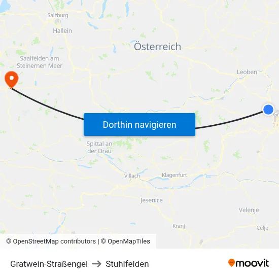 Gratwein-Straßengel to Stuhlfelden map