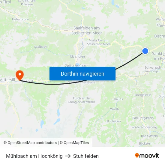 Mühlbach am Hochkönig to Stuhlfelden map