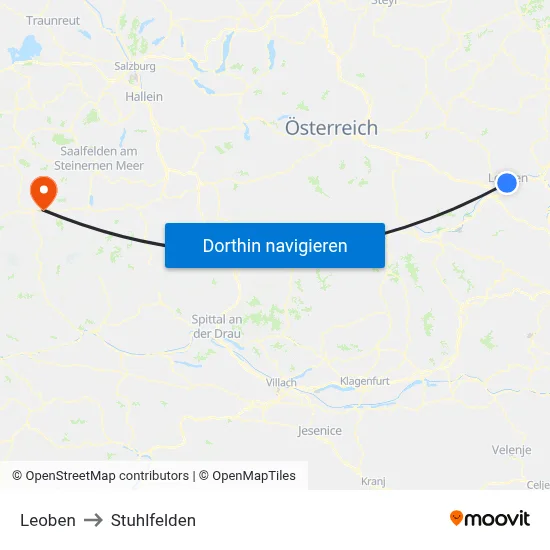 Leoben to Stuhlfelden map