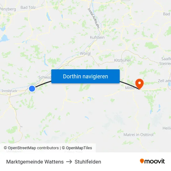 Marktgemeinde Wattens to Stuhlfelden map