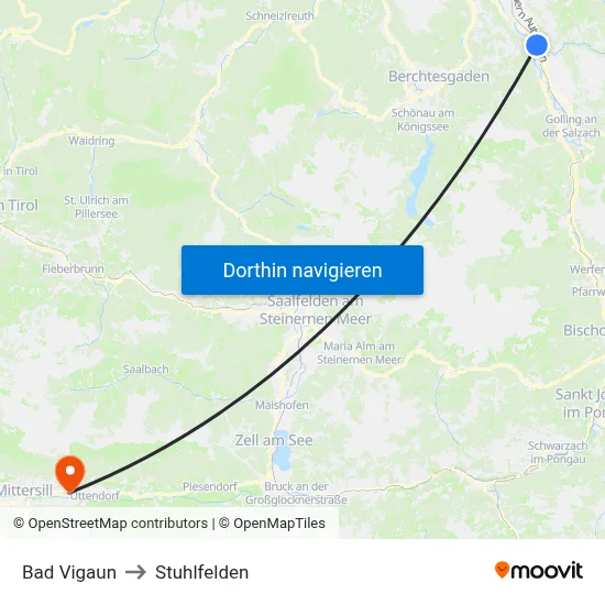 Bad Vigaun to Stuhlfelden map