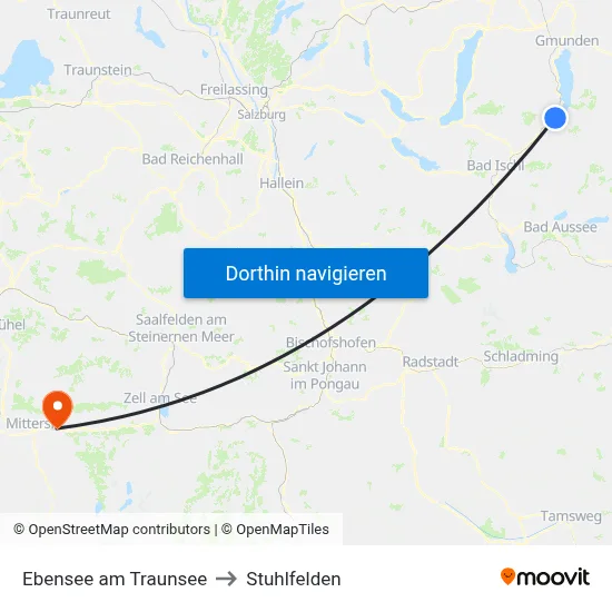 Ebensee am Traunsee to Stuhlfelden map