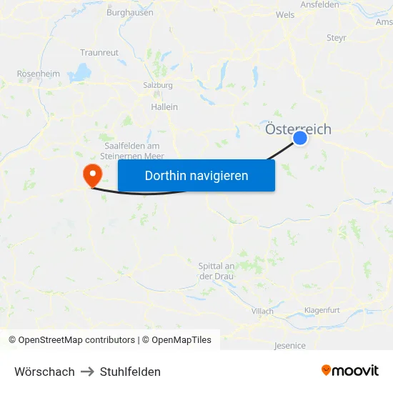 Wörschach to Stuhlfelden map