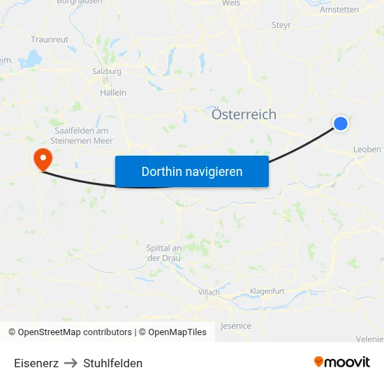 Eisenerz to Stuhlfelden map