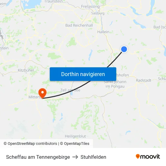 Scheffau am Tennengebirge to Stuhlfelden map