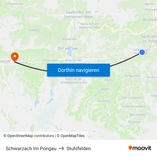 Schwarzach Im Pongau to Stuhlfelden map