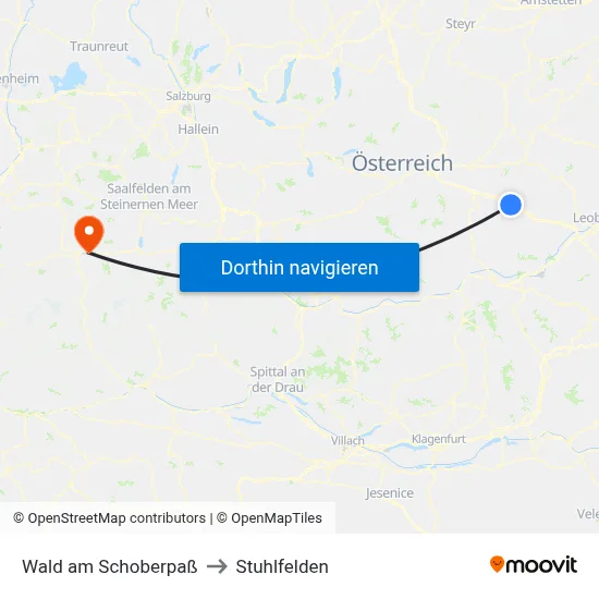 Wald am Schoberpaß to Stuhlfelden map