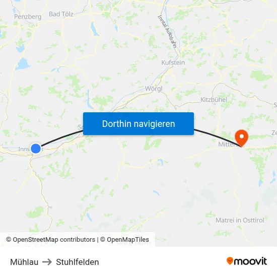 Mühlau to Stuhlfelden map