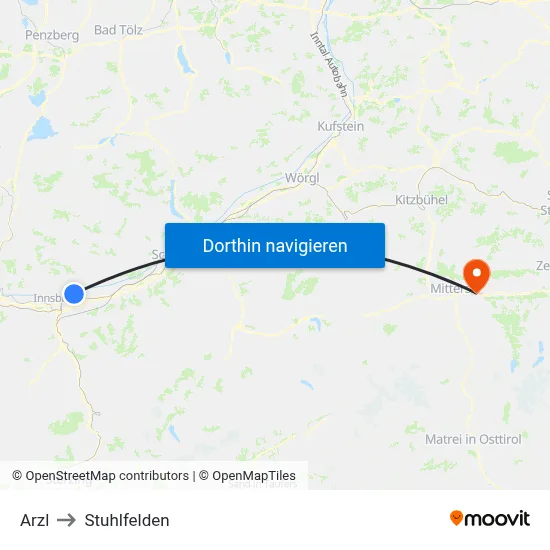 Arzl to Stuhlfelden map