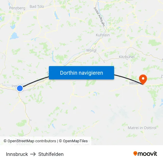 Innsbruck to Stuhlfelden map