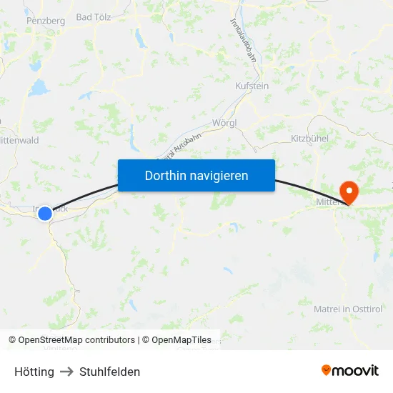 Hötting to Stuhlfelden map