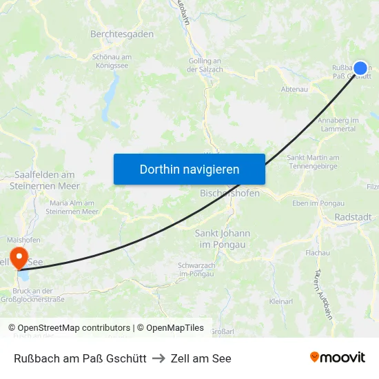 Rußbach am Paß Gschütt to Zell am See map