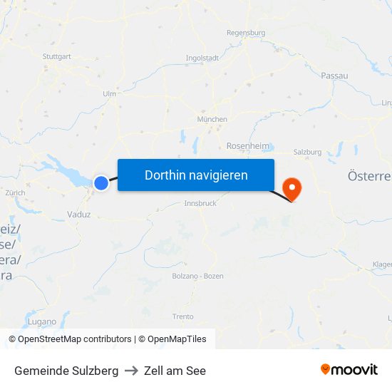 Gemeinde Sulzberg to Zell am See map