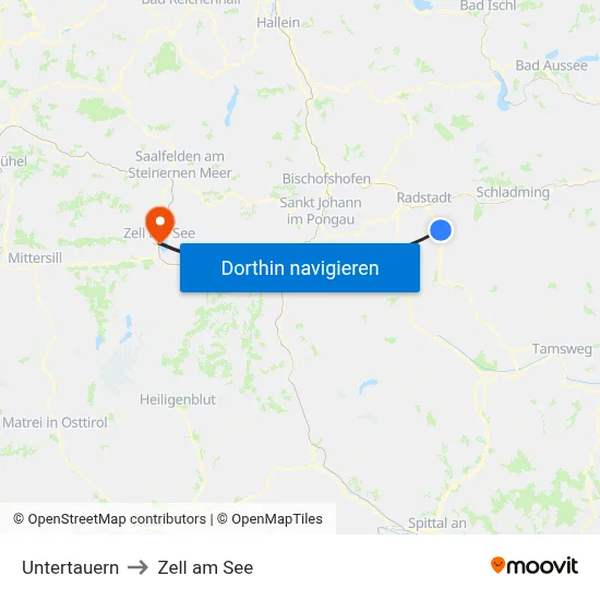 Untertauern to Zell am See map