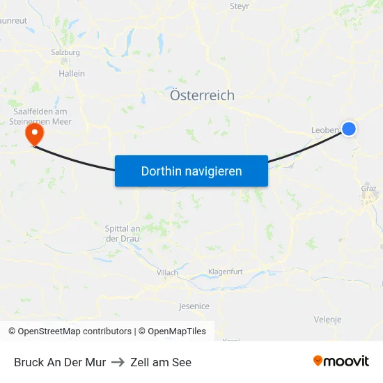 Bruck An Der Mur to Zell am See map