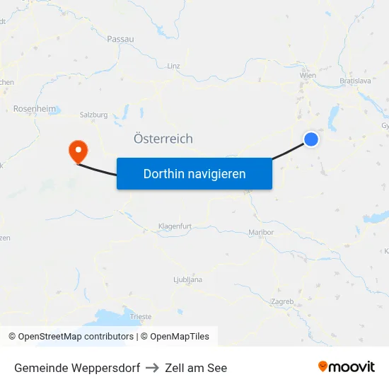 Gemeinde Weppersdorf to Zell am See map