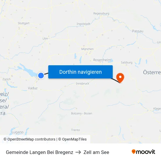 Gemeinde Langen Bei Bregenz to Zell am See map