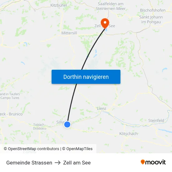 Gemeinde Strassen to Zell am See map