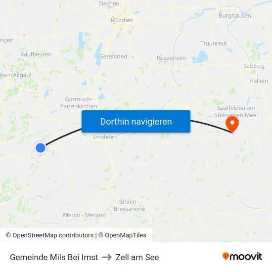 Gemeinde Mils Bei Imst to Zell am See map