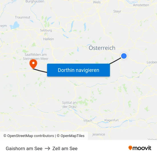 Gaishorn am See to Zell am See map