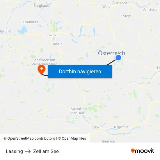 Lassing to Zell am See map