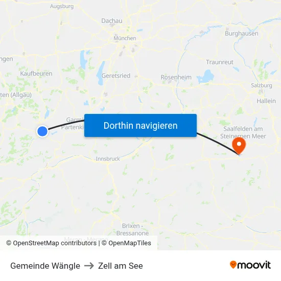 Gemeinde Wängle to Zell am See map