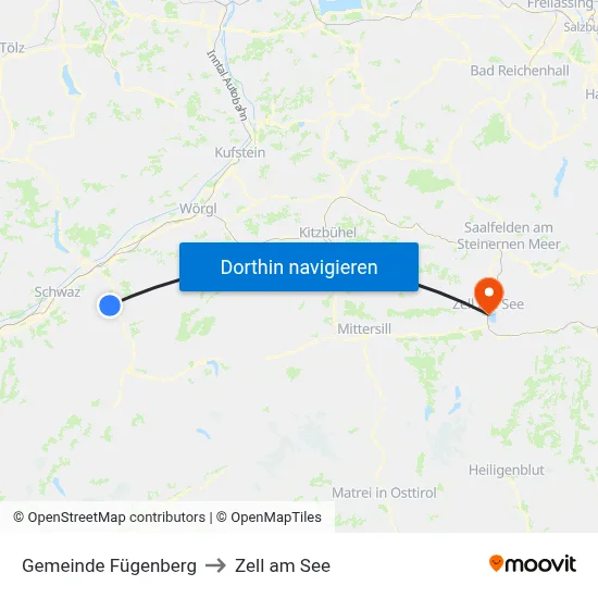 Gemeinde Fügenberg to Zell am See map