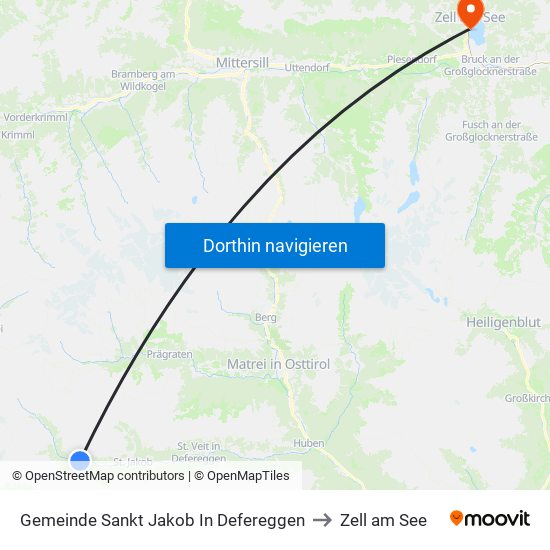 Gemeinde Sankt Jakob In Defereggen to Zell am See map