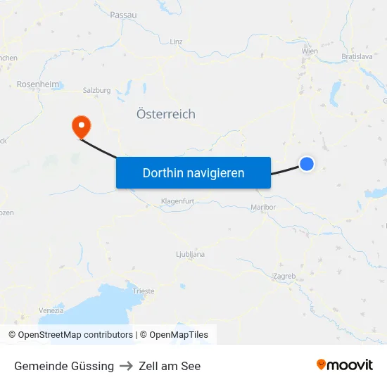 Gemeinde Güssing to Zell am See map