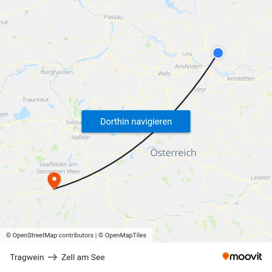 Tragwein to Zell am See map