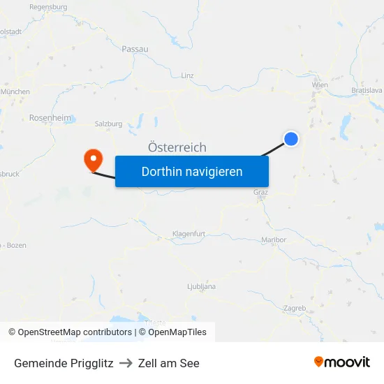 Gemeinde Prigglitz to Zell am See map